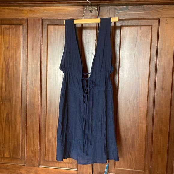 Cupshe New Navy Blue Plunge Tie Sleeeveless Mini Swim Beach Cover Up Dress M - Picture 1 of 6